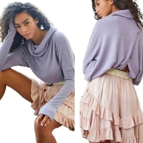 🆕 Free People Juicy Long Sleeve Cowl Neck Shirt in Purple Size Small - Picture 9 of 10